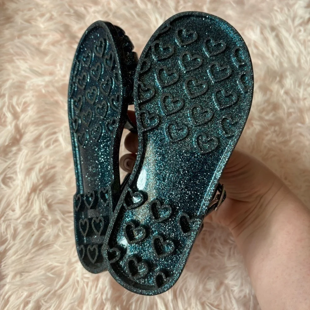 Old Navy Blue Glitter T-strap Fisherman Sandals Sz 13 Kids Girls
